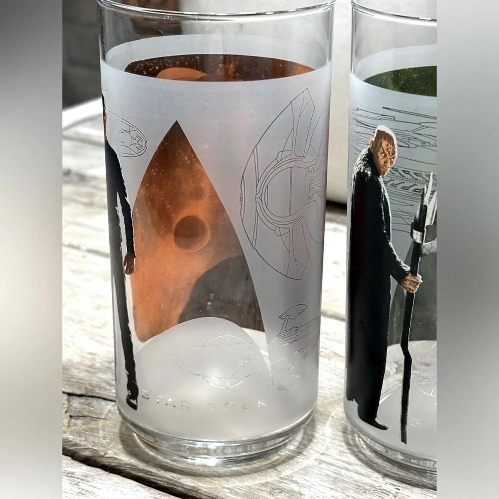 4 STAR TREK 2008 High Ball Glasses. Collectible Burger King Tumblers | Y2K
